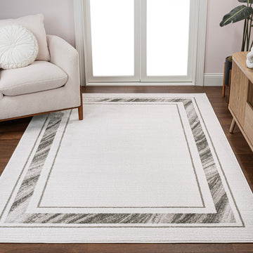 Athens Classic Border Marble Pattern High-low Area Rug